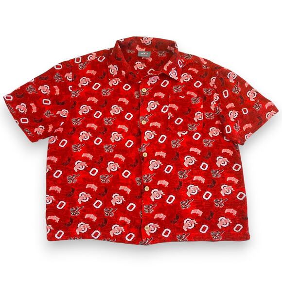 The Ohio State Buckeyes Mens L Hawaiian Shirt P2 by Pro Player VTG 100% Rayon - Picture 1 of 9